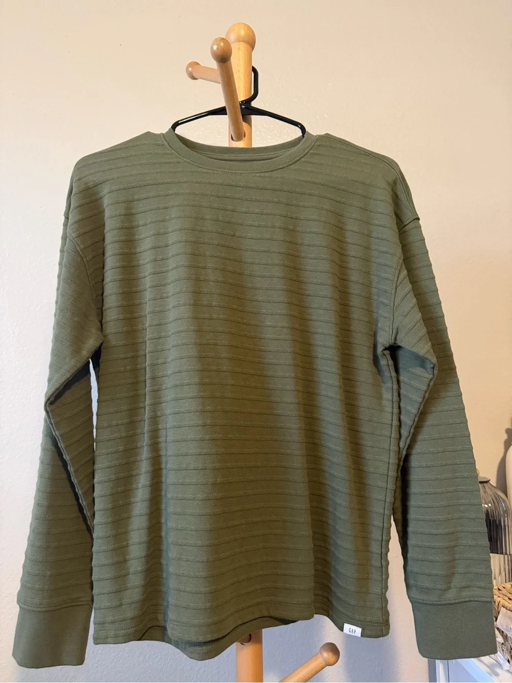 GAP Men's Olive Ribbed Long Sleeve Crewneck